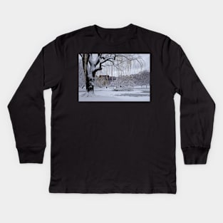 Tree Covered in Snow Boston MA Boston Public Garden Kids Long Sleeve T-Shirt